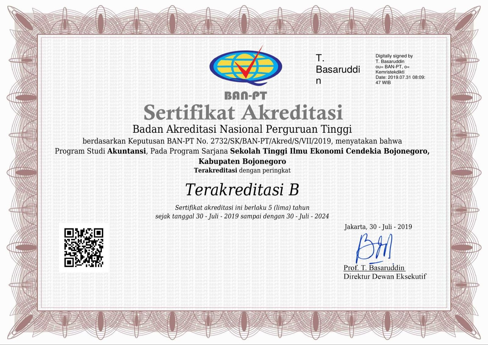 Sertifikat Akreditasi B