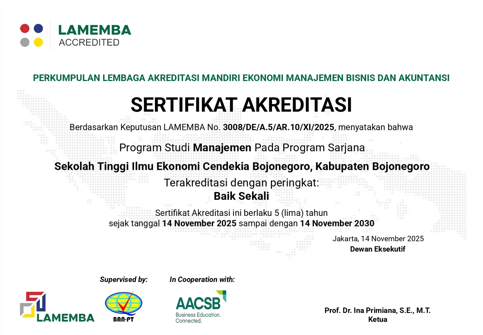 Sertifikat akreditasi terbaru S1 Manajemen