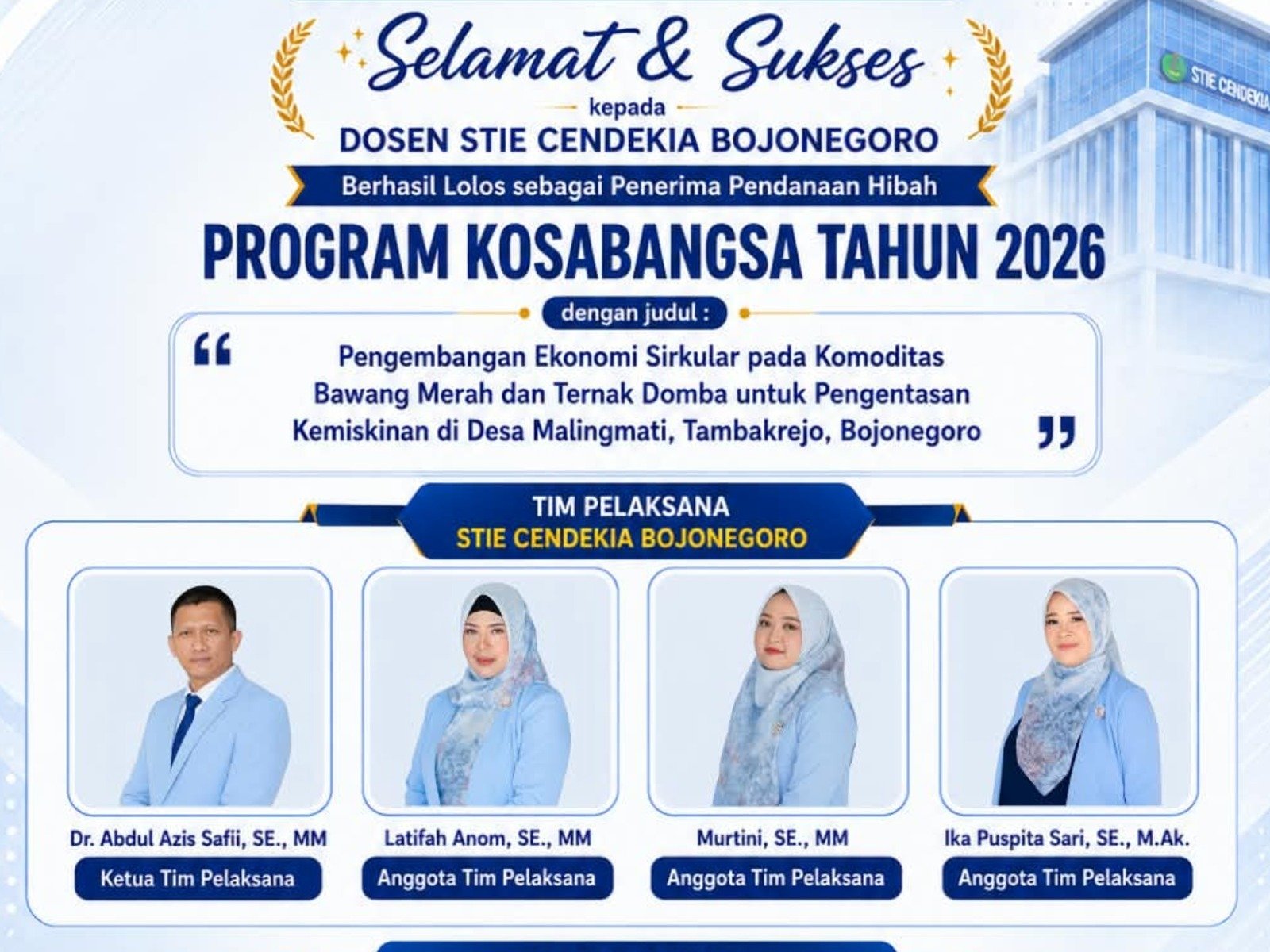 Dosen STIE Cendekia Bojonegoro Lolos Pendanaan Hibah Program Kosabangsa 2026