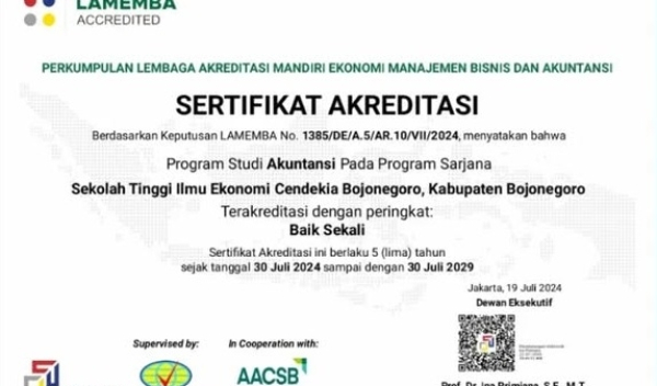 Prodi Akuntansi STIE Cendekia Bojonegoro Raih Akreditasi “Baik Sekali” dari LAMEMBA